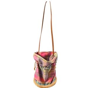 Ponte Vecchio Plaid Drawstring Bucket Bag USA Made Woven Base Cottagecore